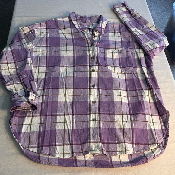 Universal Thread Purple Plaid Flannel Oversized Shirt Size Large Grunge Fall - Picture 5 of 7